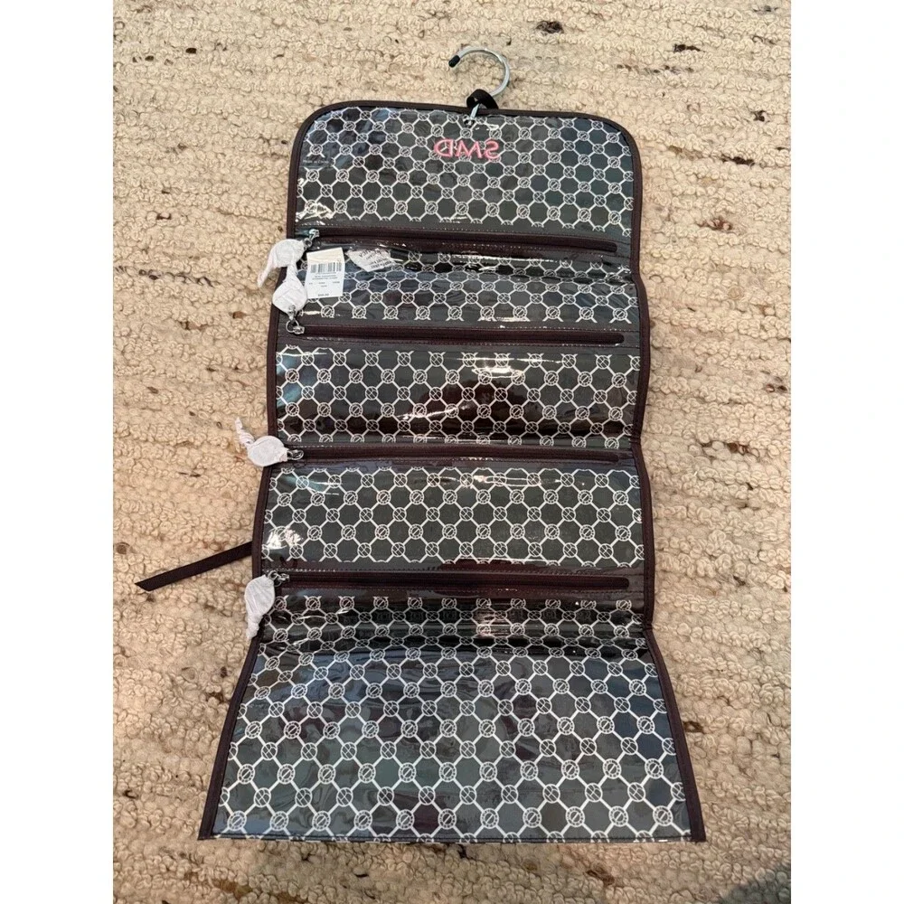Henri Bendel Hanging Cosmetic Case Brown White Stripe Monogram SMD NWT